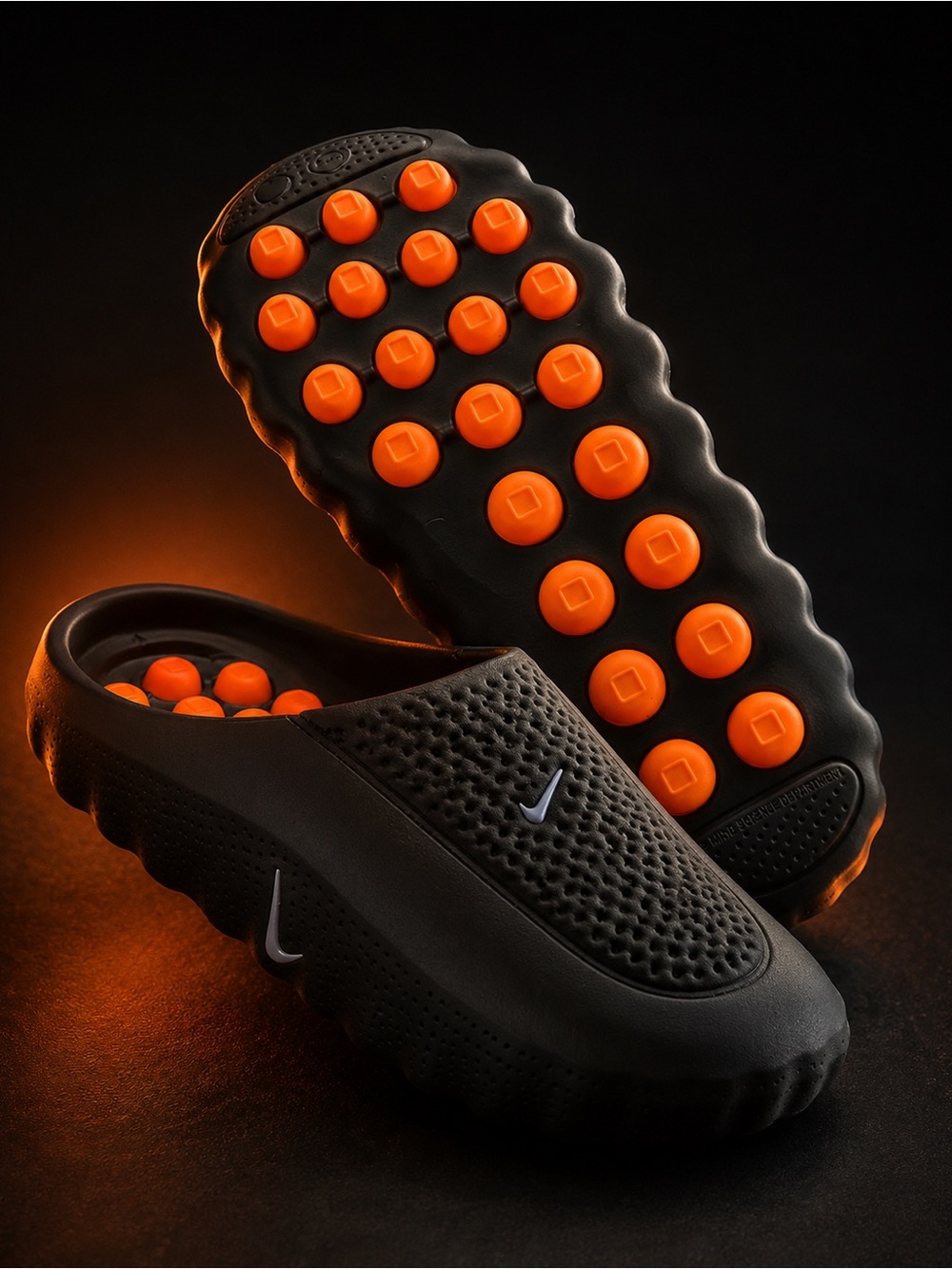 Nike Black Slip-On Clog with Orange Massage Studs